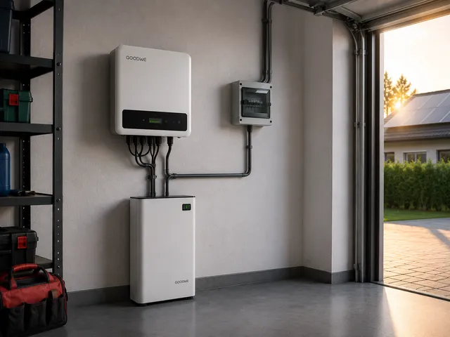 Magazyn energii zamontowany w garażu obok falownika i skrzynki bezpiecznikowej