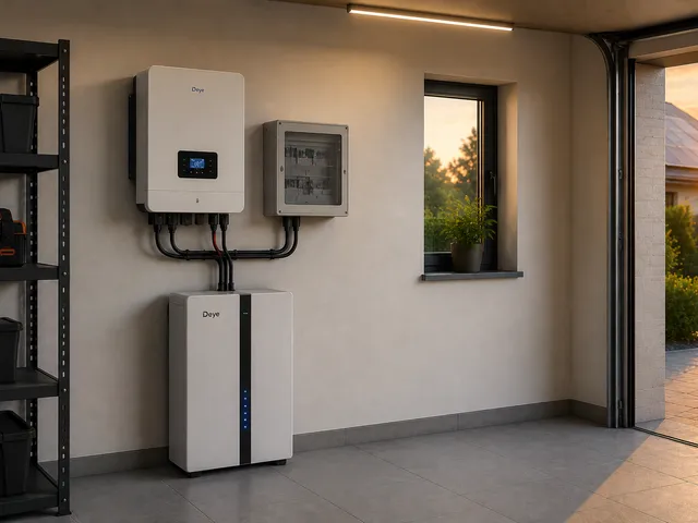 Falownik i magazyn energii zamontowane na ścianie garażu